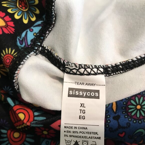 Sugar Skull Halloween Leggings Cat Print Women XL - Picture 7 of 7